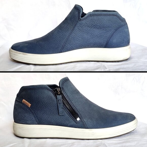 ECCO Soft 7 Low Cut Blue Zip Nubuck Leather Booties 36 5.5 EUC - Picture 4 of 8